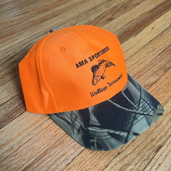 Walleye Fishing Camo Tournament Hat / Blaze Orange / New - Picture 3 of 5